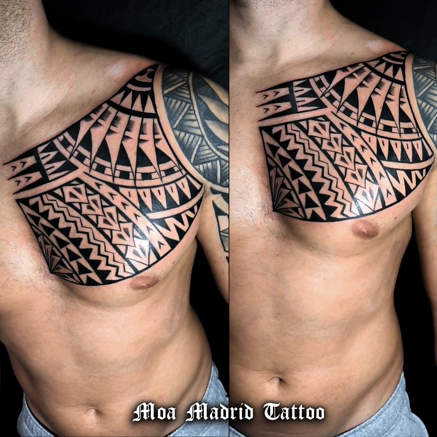 Pectoral tatuado estilo samoano en Madrid