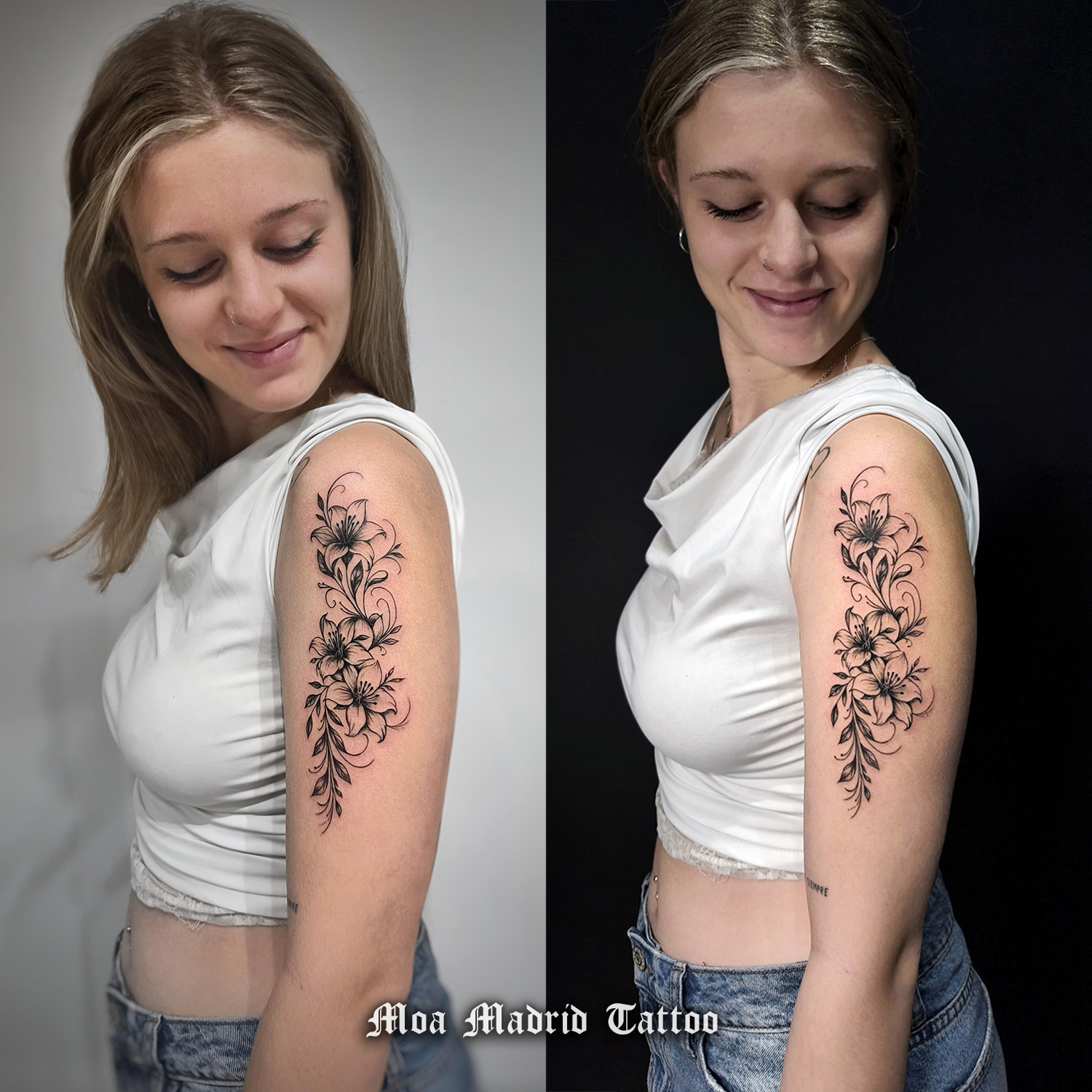 Tatuaje de lirios en el brazo en Madrid 